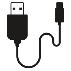 Simple silhouette of a usb cable plugged in isolated on white background