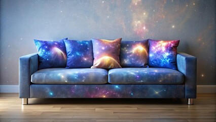 Cosmic Nebula Sofa with Matching Pillows in a Room with Starry Walls