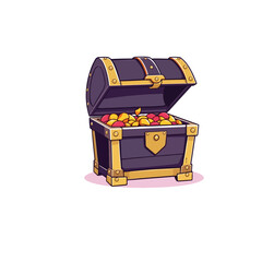 Vector art of an open treasure chest filled with gold coins and jewels