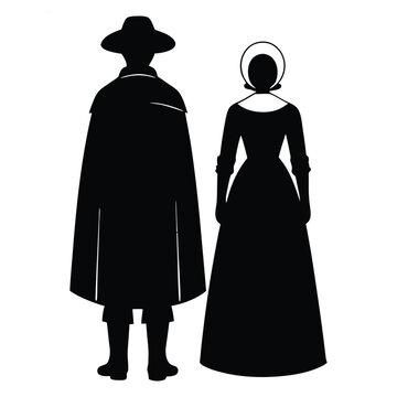 Thanksgiving silhouette vector pilgrim couple