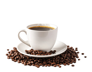 Fototapeta premium Hot Coffee Cup with Steam and Beans – Transparent Background