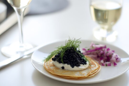 Elegant Black Caviar Blinis with Dill and Pickled Onions