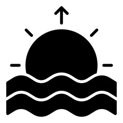 Sunrise beach icon collection. Morning seascape and tropical vacation symbol set.