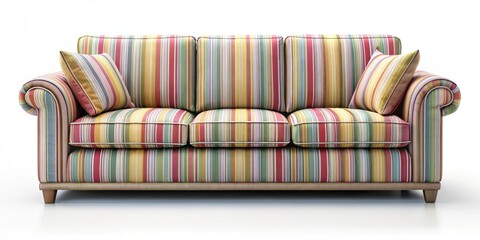 Striped Upholstery Sofa with Wooden Accents A Comfortable and Stylish Addition to Any Living Room