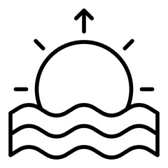 Sunrise beach icon collection. Morning seascape and tropical vacation symbol set.