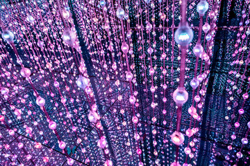 Colorful lamp strip, decorative lamp, Modern art exhibition with illuminated balls