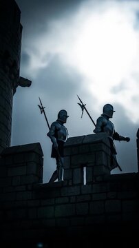 Knights Guarding Castle Walls at Night