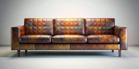 A Distinctive Patchwork Leather Sofa Luxurious Seating with Rich Tones and Classic Design