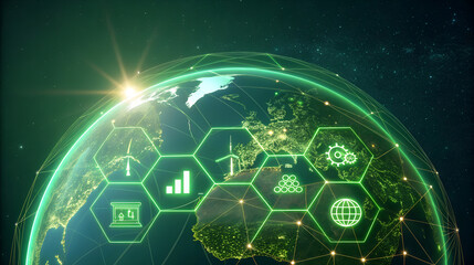 Global network of interconnected digital technology and sustainable energy on earth