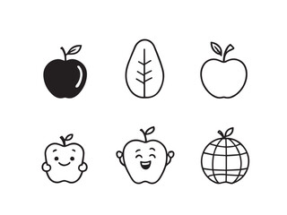 Line art apple collection black and white set