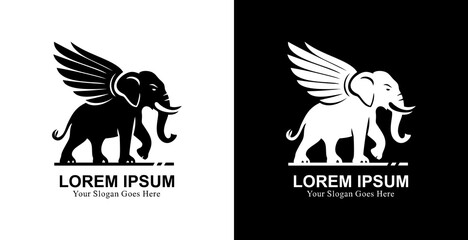A logo design in the form of a winged elephant with a modern style