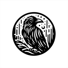 Vector art of raven perched on a branch