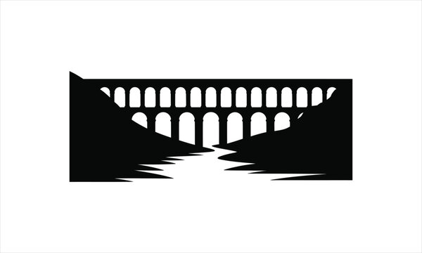 Ancient stone aqueduct structure silhouette