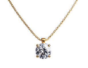 Luxury gold chain necklace with diamond pendant, isolated on a transparent background