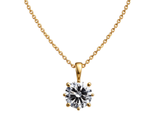 Luxury gold chain necklace with diamond pendant, isolated on a transparent background