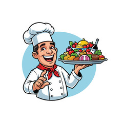 chef holding a tray logo vector illustration