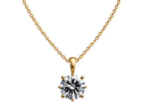 Luxury gold chain necklace with diamond pendant, isolated on a transparent background