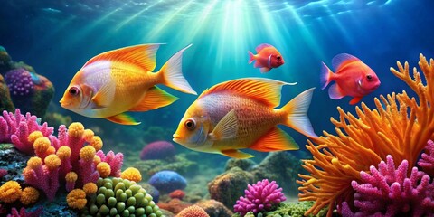 Vibrant Reef Fish and Coral Ecosystem Underwater Scene Depicting Aquatic Life