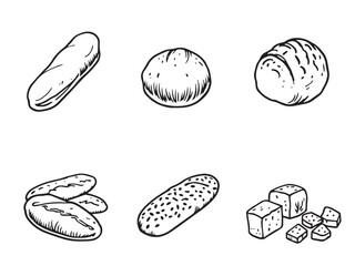 Baguette bread sketch vector line drawing