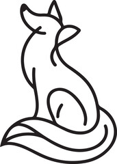 Elegant black line art fox sitting gracefully animal wildlife