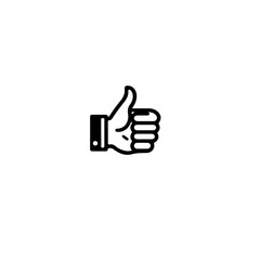 A simple black and white illustration of a thumbs up hand gesture icon