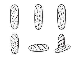 Minimalist baguette bread line art set