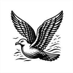 Vector art of a seagull in flight over waves