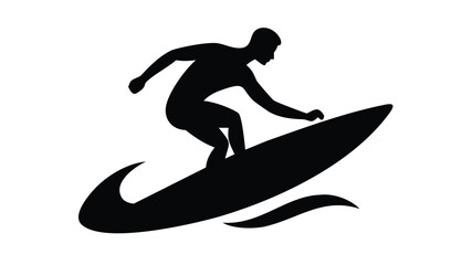 Silhouette of a person surfing on a wave, extreme sports and water activity illustration