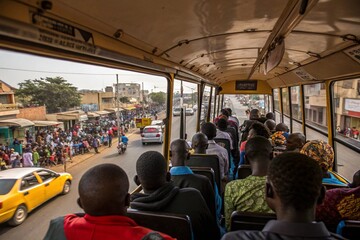 A crowded bus with people talking on their cell phonesA crowded bus with people talking on their cell phones. Scene is busy and chaotic