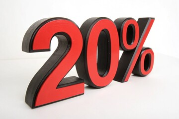 A red and black sign that says 20% is displayed on a white background