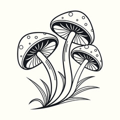 Stylized Mushroom Tattoo Design – Retro Botanical Fungi Print