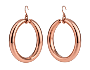 Statement hoop earrings in rose gold, isolated on a transparent background