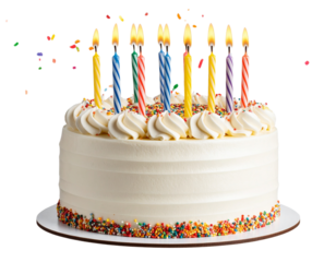 Birthday Cake with Candles and Confetti – Transparent Background
