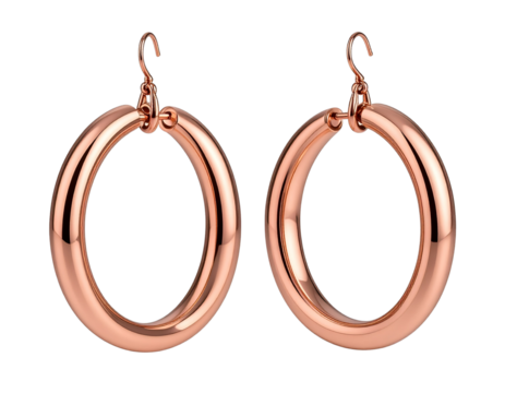 Statement hoop earrings in rose gold, isolated on a transparent background