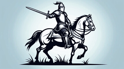 Vector Icon of a Knight on Horseback with Drawn Sword – Medieval Warrior Illustration for History, Fantasy, and Battle Concepts.