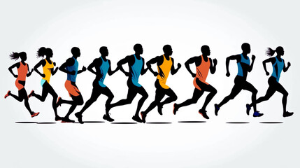 Group of Abstract Running Men and Women – Track and Field Athletes in Motion, Isolated Vector Silhouettes for Sports and Fitness Concepts.