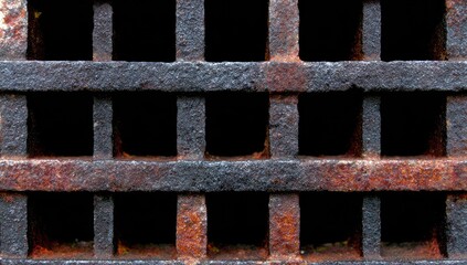 Close-up view of a rusty metal grate.