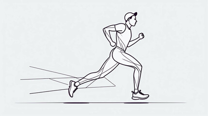Abstract Minimalist Runner – Continuous Line Drawing of Running Person Isolated on Transparent Background for Fitness, Sport, and Motion Concepts.