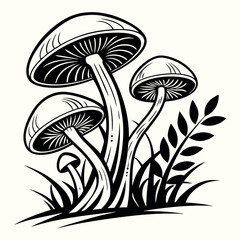 Stylized Mushroom Tattoo Design – Retro Botanical Fungi Print