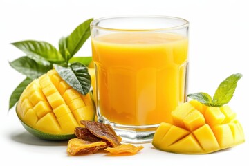 Refreshing Mango Juice with Fresh Mango Slices and Dried Fruits
