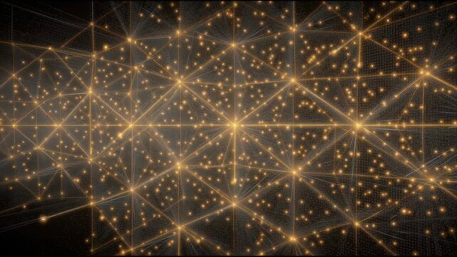 An abstract AI neural network that creates connections in a digital matrix, with many nodes and glowing lines.