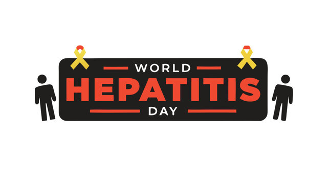 World Hepatitis Day awareness illustration with yellow ribbon, chart, and statistics