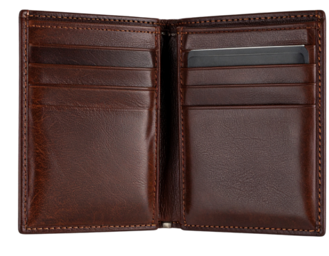 Luxury men’s wallet in dark brown leather, isolated on a transparent background - Powered by Adobe