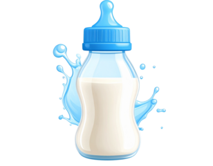 Cute Baby Bottle with Milk Splash – Transparent Background