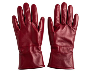Obraz premium Elegant leather gloves in rich burgundy, isolated on a transparent background