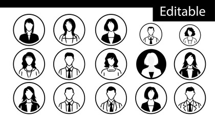 user avatar icons set, 20 different silhouettes