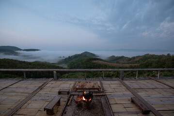A camping spot on a mountain with a high angle view