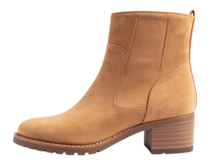 Fashionable ankle boots in suede tan, isolated on a transparent background