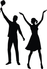 Couple Throwing Holi Colors silhouette vector art illustration