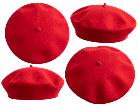 Fashionable beret in classic red wool, isolated on a transparent background - Powered by Adobe